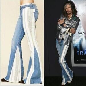 Free People Blue and White Flare Jeans